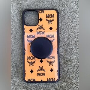MCM Orange Logo Phone Case with Black Pop Socket 11 Pro Max Holder